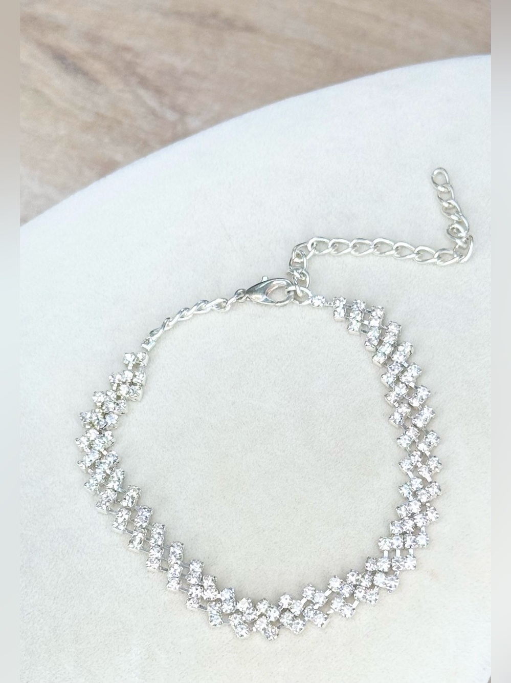 Silver Tone Clear Rhinestone Crystal Statement Bracelet Adjustable 8” + 3”
